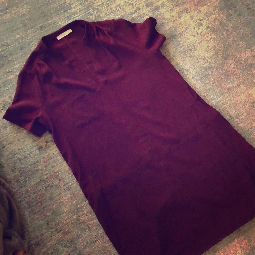 Maroon one pocket shirt dress